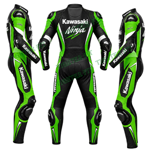 Combinaison de moto en cuir respirante et coupe-vent sur mesure, grande taille, pour Kawasaki Ninja ZX R-Kawa Green - Product Image 2