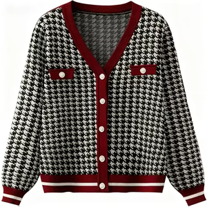 เสื้อคลุมคาร์ดิแกนยาวลายตารางเพชร สไตล์เกาหลี สำหรับผู้หญิง ฤดูใบไม้ร่วง ฤดูหนาว ดีไซน์หรูหรา ทรงหลวม ใส่สบาย ช่วยพรางหุ่น  แบบถักนิตติ้ง - Product Image 3