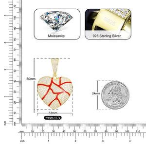 Heart Shape Moissanite Pendant Gold Plated Basketball Heart Pendant Full Pave Moissanite Jewelry Heart Pendant for Sports <b>Fans</b> - Product Image 2