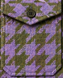 Customized Lavender Olive Houndstooth Check Casual Shirt For Men Slim Fit Long Sleeve <b>Button</b> Down Cotton Stylish Premium Wear - Product Image 4