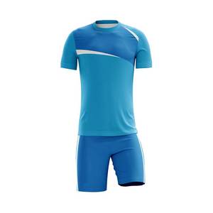 Maillot de football bleu pour homme, manches courtes, col rond, tissu respirant en polyester, vêtements de sport pour toutes les saisons - Product Image 1