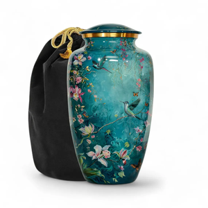 Custom Aluminum Cremation Urn Decorative Ash Vessel Floral Bird Pattern Adult <b>Memorial</b> <b>Keepsake</b> - Product Image 1