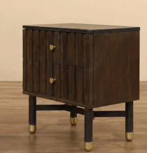 Mesa de Noche Moderna Minimalista Inteligente y Ajustable de Madera de Mango con Patas de Hierro y 2 Cajones para Dormitorio de Apartamento - Product Image 2
