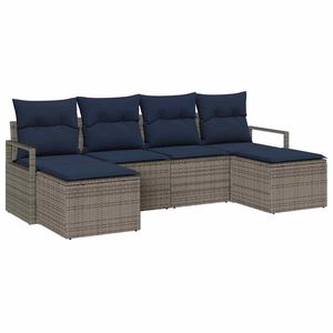 Poly Rattan Garden <b>Sofa</b> <b>Set</b> 6 Piece Grey Outdoor Furniture Waterproof Cushions Contemporary Design - Product Image 2