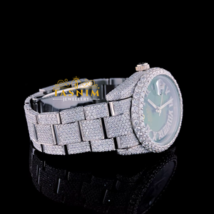 Reloj de Hombre con Diamante Moissanite VVS de 41 mm, Cristal Verde, Chapado en Oro Blanco, Acero Inoxidable, Totalmente Engastado, Cuarzo, Deportivo, de Negocios, a la Moda - Product Image 2