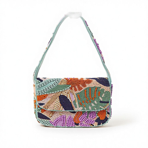 Sac à bandoulière perlé fait main pour femme, motif floral tendance, pochette de soirée à rabat, broderie colorée - Product Image 3