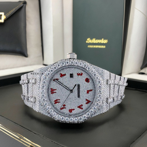 Reloj analógico de moissanita con números arábigos: Reloj de lujo de alta calidad, reloj de joyería helado hecho a mano 100% de proveedor indio - Product Image 2