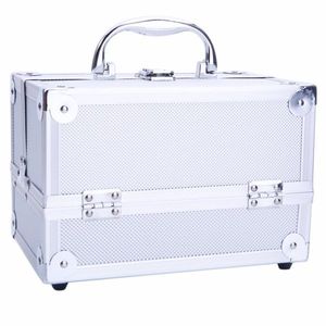 Valise de transport en aluminium SM 2176 9"x6"x6" argentée, boîte à bijoux avec miroir, organiseur cosmétique pour maquillage et accessoires - Product Image 4