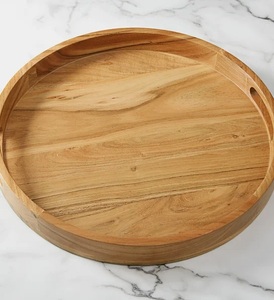 Plateau de service rond contemporain en bois d'acacia, gravure personnalisée du nom de famille, rebord surélevé, durable, organiseur de bijoux pour ottoman - Product Image 3