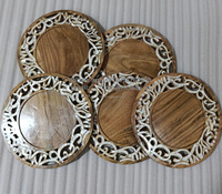 Incrustation de nacre en bois EID Ramadan plateau de service EID Mubarak Ramadan décoration Table artisanat musulman décor à la maison