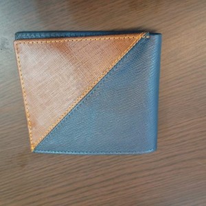 Men Bi Fold <b>Wallet</b> Two Tone Blue and Brown Textured Slim Design with Multiple Card Slots and ID Window for Daily Utility Use - Product Image 4