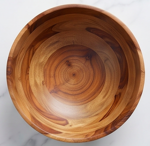 Bol à salade en bois d'acacia fait main, bol de service rond moderne pour la cuisine, le service et la salle à manger - Product Image 6