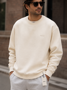 เสื้อสเวตเชิ้ตคอกลมสีดำสำหรับผู้ชาย MIAZ ทรงปกติ สีพื้น ผ้าถักเนื้อฝ้าย ใส่สบายในฤดูหนาว แห้งเร็ว ไม่หดตัว - Product Image 3