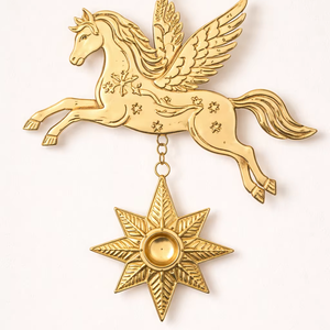 Ornement de Noël suspendu en métal, cheval volant doré - Product Image 1