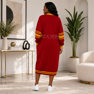 Cosh International Sorority Sisterhood Acrylic <b>Cardigan</b> <b>Red</b> With Yellow Contrast Trim V-Neck Full Sleeve Casual Autumn Winter - Product Image 4