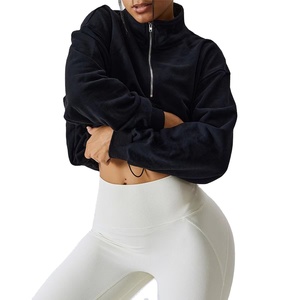 wholesale product for best selling Design Gym Wear Fitness Women Sport Cotton <b>Zip</b> <b>up</b> <b>Crop</b> Top Hoodie - Product Image 1
