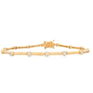 Bar Bamboo Thin <b>Bracelet</b> 18K 14K Solid Gold Bezel Round Cut Lab Grown Diamond Luxury <b>Stacking</b> Unique Everyday Wear Pipe <b>Bracelet</b> - Product Image 3