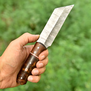 Cuchillo Seax de Acero de Damasco Forjado a Mano Estilo Nórdico con Funda, Hoja de 8 Pulgadas de Espiga Completa, Mango de Resina de Palisandro, Estilo Vikingo, Cuchillo de Caza Reverse Tanto, ODM - Product Image 3