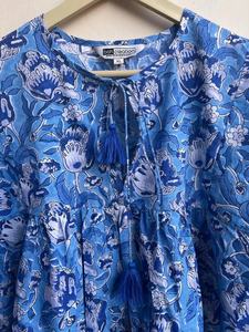 Casual Floral Block Print Tunic Top Deep Neck with <b>String</b> Closer Hand Woven Long Maxi <b>Dress</b> Embroidery for Outwear <b>Dress</b> - Product Image 3