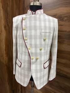 Traje de boda doble botonadura color marfil para hombre |   Traje de Novio Estilo Príncipe |   Traje Formal de Dos Piezas con Diseño a Cuadros - Product Image 3