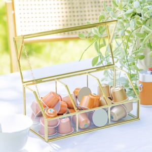 Wholesale Glass Gold <b>Tea</b> Bag Organizer Storage <b>Box</b> with 3 Compartments Christmas Gift for <b>Tea</b> Lovers - Product Image 3