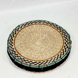 Taburete y Otomana Redondos de Fibra Natural Tejida, Diseño Rústico Moderno, Multicolor - Product Image 3