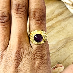 Bagues en laiton aspect haut de gamme, bague tribale en améthyste, bijoux bohèmes en laiton pour femme, plaqué or 18 carats, filigrane perlé, vente en gros/OEM/ODM - Product Image 6
