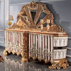 Royal Luxury Solid Teak Wood <b>Console</b> <b>Table</b> Baroque <b>Gold</b> Carved Sideboard Cabinet Sunburst Fan Mirror Living Room Buffet Set - Product Image 1