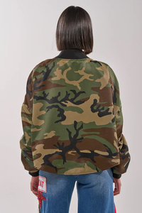 Camouflage Bomber <b>Jacket</b> With Turn-down Collar Batwing Sleeve Short Length Polyester Material Casual Style Unisex Autumn Wear - Product Image 4