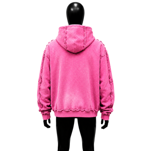 Sudadera con capucha rosa con cremallera CASUAL HIDDEN TRUTH para hombre, corte holgado, forro polar oversize, ropa casual de otoño, moda urbana oversize - Product Image 2