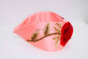 <b>Red</b> Embroidery with <b>Sequin</b> and Golden Leaf Detailing Handmade Fashion Luxury Headband Custom Bridal Party Wear Knotted Padded - Product Image 3