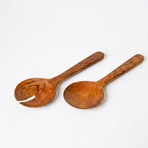 Ensemble de bols à salade en teck écologique de 12,2 pouces de long, design vintage, vaisselle de cuisine, décoration Asie ETW005, emballé dans un carton - Product Image 1
