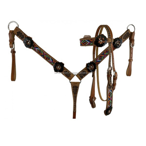 Conjunto de cuello de pecho con cuentas azteca occidental de cuero de vaca genuino, flor pintada en 3D, estilo indio, fabricado por el proveedor - Product Image 3