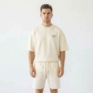 Ensemble survêtement homme personnalisé avec logo, t-shirt et short zippé, décontracté, coupe oversize, en coton et polyester - Product Image 1