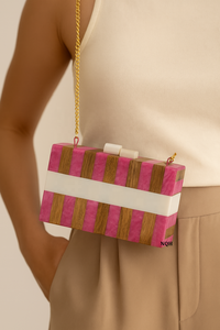 Pochette de soirée de luxe faite à la main en bois et résine, durable et écologique, avec incrustation géométrique, sac à bandoulière avec chaîne, logo personnalisé - Product Image 5