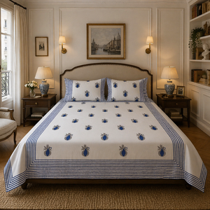 Jaipur Hand <b>Block</b> Printed Floral King Size Flat <b>Bed</b> Set 3 Pcs 100% Cotton 200TC Eco-Friendly Soft Durable Breathable Home Hotel - Product Image 5