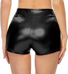 AL SWANS INTERNATIONAL Short pour femme taille mi-haute, coupe skinny, bleu métallisé, style streetwear, avec rivets décoratifs, en PU enduit, taille élastique - Product Image 5