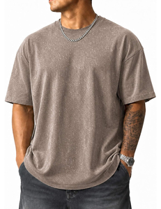 Camiseta Casual Oversize para Hombre, Silueta Holgada, Algodón Premium, Manga Corta, Cuello Redondo, Hombros Caídos, Estilo Urbano de Verano, Acabado Ácido - Product Image 1