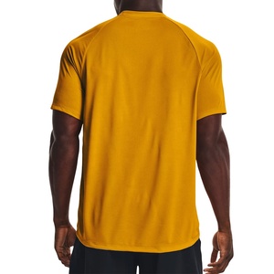 T-shirt décontracté pour homme, jaune moutarde, manches courtes, col rond, coupe classique, 100% coton tricoté, séchage rapide, respirant, couleur unie, 300g - Product Image 2