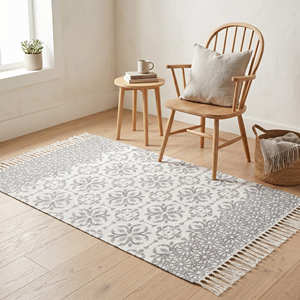 Tapis élégant en coton imprimé motif floral médaillon pour chambre, salon et maison de style campagnard - Product Image 2