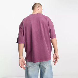 T-shirt pour homme, violet uni, surdimensionné, manches courtes, col rond, coton jersey, coupe classique, longueur normale, style streetwear - Product Image 5