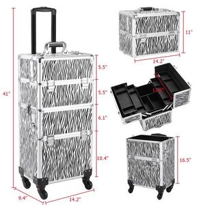 Organizador de Cosméticos 3 en 1 de Aluminio Resistente con Estampado de Cebra Blanco, Caja para Tatuajes Resistente al Agua con Asa para Viaje - Product Image 1