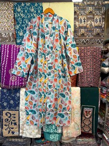 Boho Printed Cotton Kimono Dress Womans Long Night Wear Maxi Kaftan casual Wear <b>Cardigan</b> for Holidays Vacations Sustain - Product Image 1