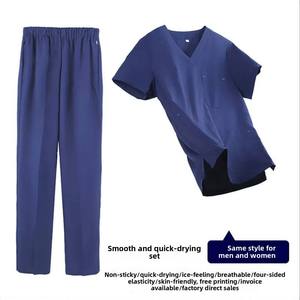 Unisex V-Neck Scrub Set Purple Short Sleeve <b>Top</b> Pockets Elastic Waist Pants Hospital Uniforms Cotton Polyester Woven GLOWING - Product Image 3