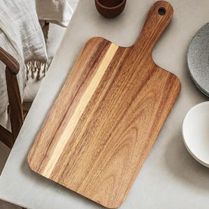 Acacia Wood Cutting Board with Handle <b>Small</b> Wooden Chopping Board (13.8'' x 7'') Durable Serving Board for Charcuterie - Product Image 1