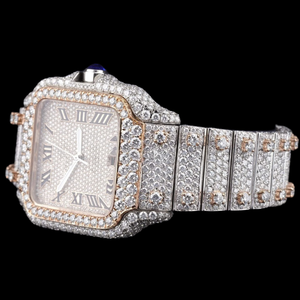 Reloj de Hombre de Moda con Esfera Cuadrada de Diamantes Moissanite de Alta Calidad en Dos Tonos, Totalmente Cubierto de Piedras, con Números Romanos y Movimiento de Cuarzo - Product Image 3