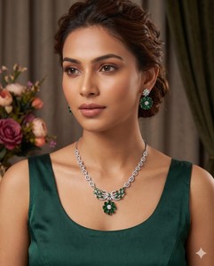 ชุดเครื่องประดับแฟชั่นสีเงินพรีเมียม ADJewelry ชุดสร้อยคอจี้รูปดอกไม้และต่างหูแบบติดหูเข้าชุด ชุดเครื่องประดับเจ้าสาวงานแต่งงานสุดหรู - Product Image 2