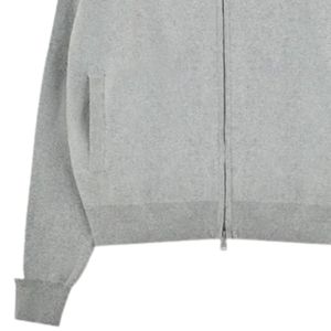 Chaqueta deportiva de punto gris melange con rayas laterales, cierre de cremallera, estilo casual urbano, puños acanalados, tejido suave, estilo atlético unisex, ajuste cómodo Pro - Product Image 2