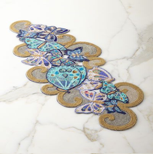 Whimsical multi-colored butterfly garden layout handcrafted beaded decorative <b>table</b> <b>runner</b>, available at wholesale prices. - Product Image 1