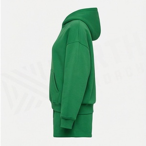 Ensemble sweat-shirt à capuche et short vert 2 pièces pour femme, coupe ample, décontracté, toutes saisons, couleur unie, en polaire - Product Image 3